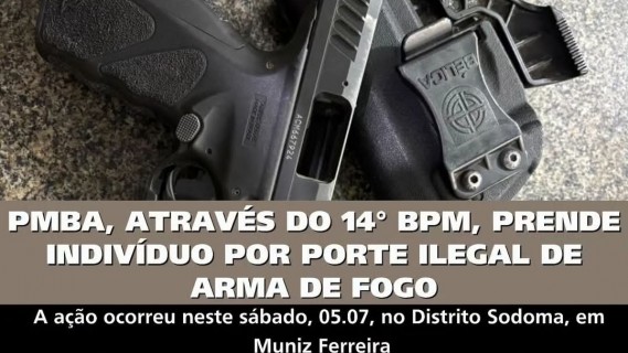 Homem é preso por porte ilegal de arma de fogo após realizar disparos em via pública no distrito de Sodoma